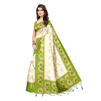 Light green printed art silk saree with blouse 2