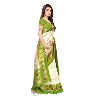 Light green printed art silk saree with blouse 3