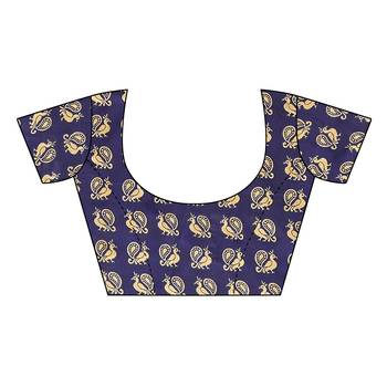 Dark blue printed art silk saree with blouse 5