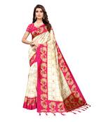 Pink printed art silk saree with blouse