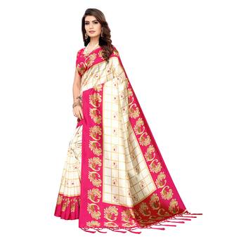 Pink printed art silk saree with blouse 2