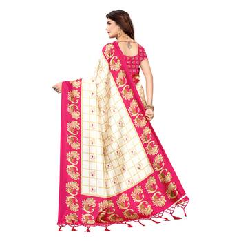 Pink printed art silk saree with blouse 4