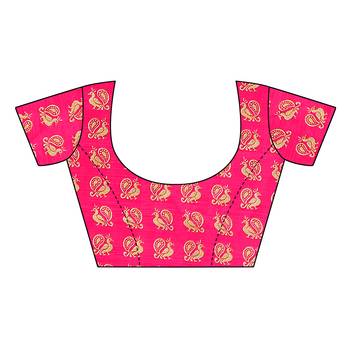 Pink printed art silk saree with blouse 5