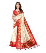 Red printed art silk saree with blouse