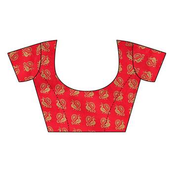 Red printed art silk saree with blouse 5