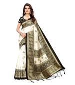 Black printed art silk saree with blouse
