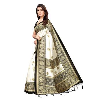 Black printed art silk saree with blouse 2