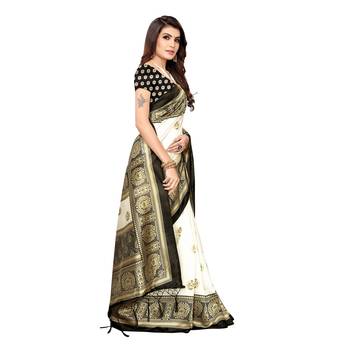 Black printed art silk saree with blouse 3