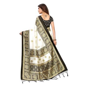 Black printed art silk saree with blouse 4
