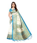 Blue printed art silk saree with blouse