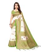 Green printed art silk saree with blouse