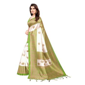 Green printed art silk saree with blouse 2