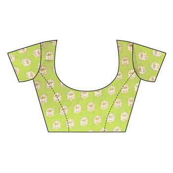 Green printed art silk saree with blouse 5