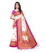Pink printed art silk saree with blouse