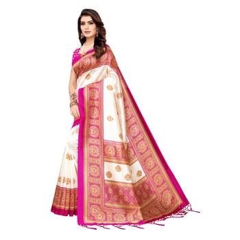 Pink printed art silk saree with blouse 2