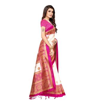 Pink printed art silk saree with blouse 3