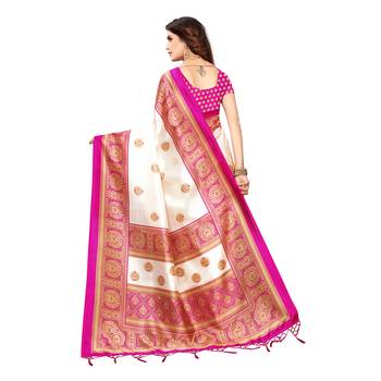 Pink printed art silk saree with blouse 4