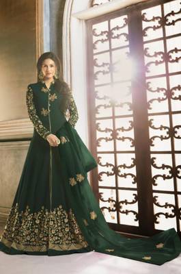 Green Faux Georgette Anarkali Salwar Kameez Semi Stitched 1