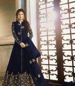Navy Blue Faux Georgette Anarkali Salwar Kameez Semi Stitched