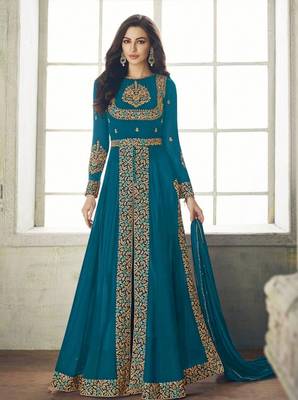Cyan embroidered santoon salwar 1