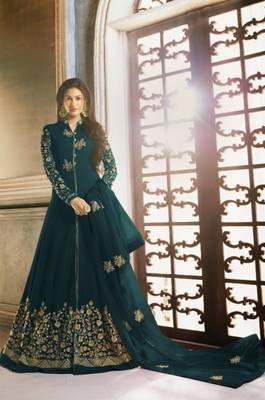 Blue Faux Georgette Anarkali Salwar Kameez Semi Stitched 1