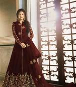 Maroon Faux Georgette Anarkali Salwar Kameez Semi Stitched