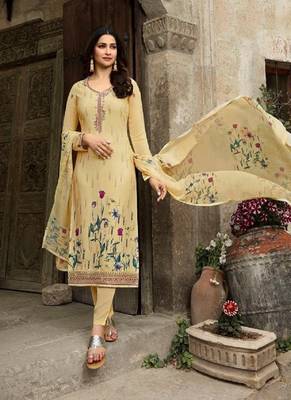 Light Yell Embroidered France Crepe Salwar Semi Stitched 1