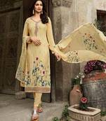 Light Yell Embroidered France Crepe Salwar Semi Stitched