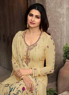 Light Yell Embroidered France Crepe Salwar Semi Stitched 2