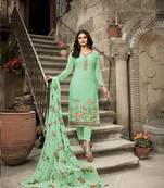 Light Sea Green Embroidered France Crepe Salwar Semi Stitched