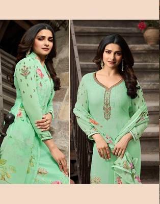 Light Sea Green Embroidered France Crepe Salwar Semi Stitched 2
