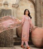 Peach Embroidered France Crepe Salwar Semi Stitched