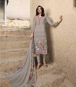 Light Gray Embroidered France Crepe Salwar Semi Stitched