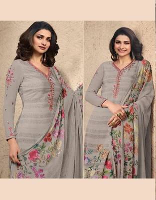 Light Gray Embroidered France Crepe Salwar Semi Stitched 4