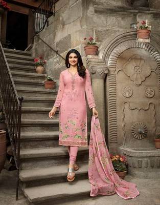 Light Pink Embroidered France Crepe Salwar Semi Stitched 1