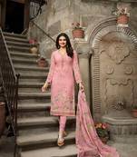 Light Pink Embroidered France Crepe Salwar Semi Stitched