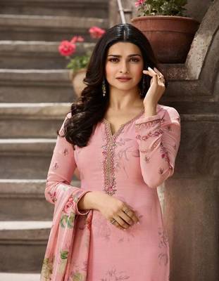 Light Pink Embroidered France Crepe Salwar Semi Stitched 2