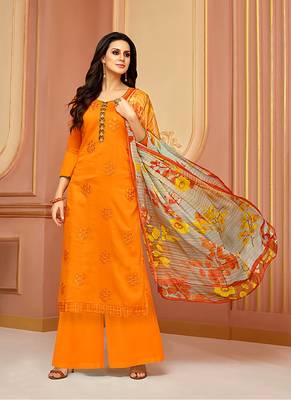 Orange embroidered cotton salwar 1