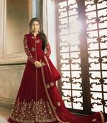 Maroon Embroidered Georgette Anarkali Semi Stitched