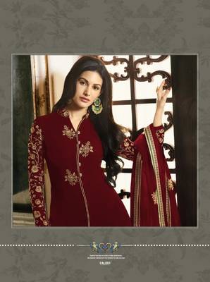 Maroon Embroidered Georgette Anarkali Semi Stitched 2