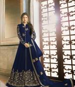 Blue Embroidered Faux Georgette Salwar Semi Stitched