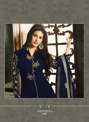 Blue Embroidered Faux Georgette Salwar Semi Stitched 2