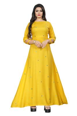 Yellow embroidered cotton maxi-dresses 1