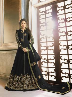 Black Embroidered Faux Georgette Salwar Semi Stitched 1