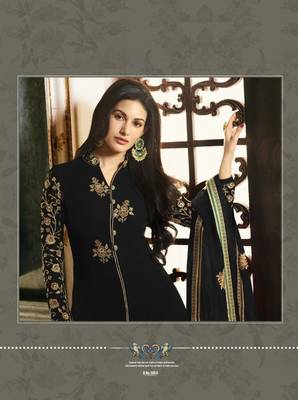 Black Embroidered Faux Georgette Salwar Semi Stitched 2