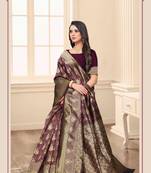 Purple embroidered banarasi silk saree with blouse