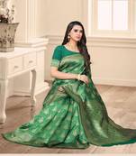 Green embroidered banarasi silk saree with blouse