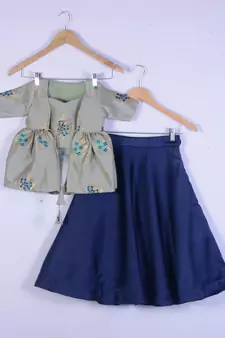 Girl Sea Green With Blue Designer Lahenga Choli Set