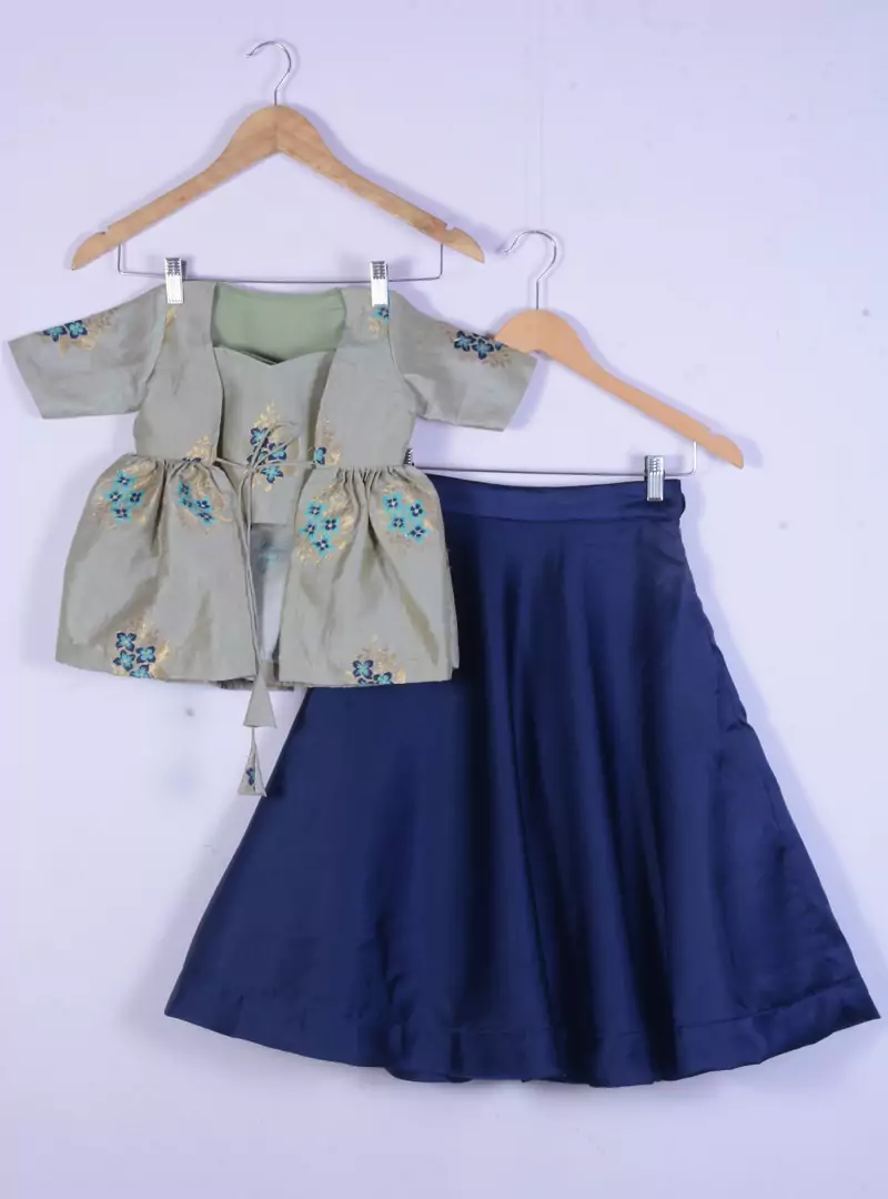 Girl Sea Green With Blue Designer Lahenga Choli Set