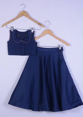 Girl Blue Cotton Silk Lahenga Choli For Kids 1